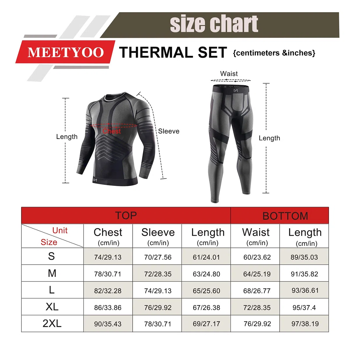 MEETYOO Biancheria Intima Termica Uomo, Intimo Termico Invernale Maglia Termici Pantaloni Base Layer per Sci Corsa Ciclismo