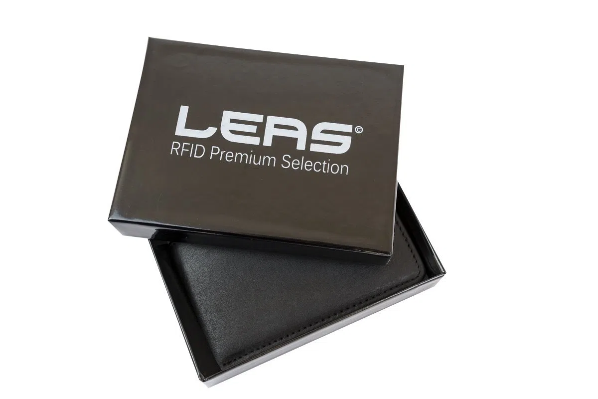 LEAS Portafoglio piccolo con RFID protezione e anti RFID/NFC Tecnologia Blocco, Vera Pelle, nero