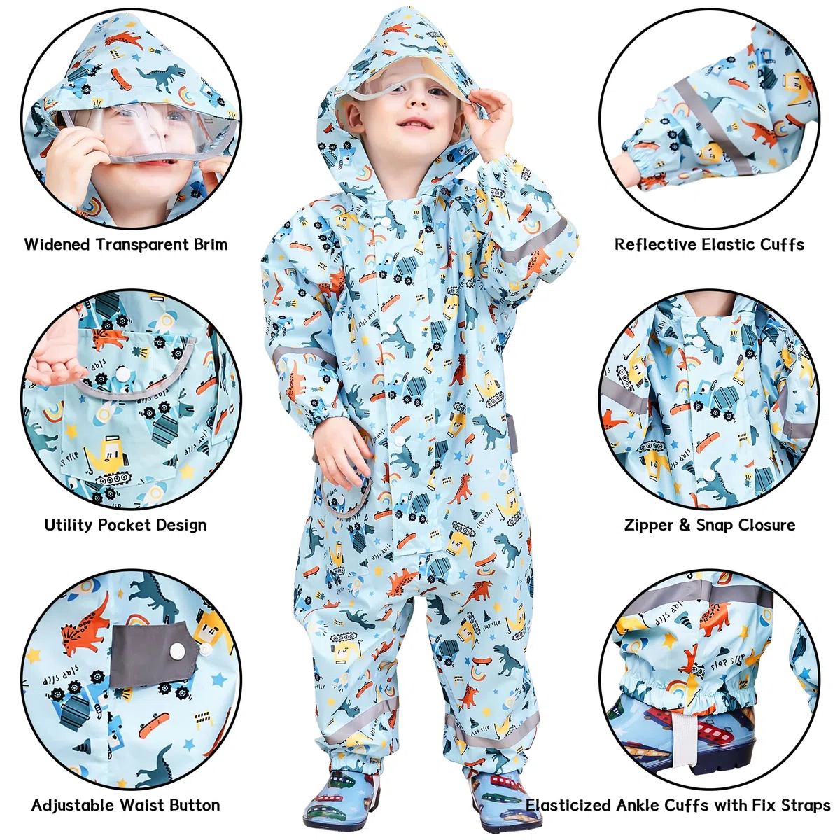Tuta Impermeabile Bambino Tuta Antipioggia Completo Impermeabile Leggero Tutto in Uno Tuta Pioggia Portatile Giacca Impermeabile Ragazzi Bimbo 1-9 Anni