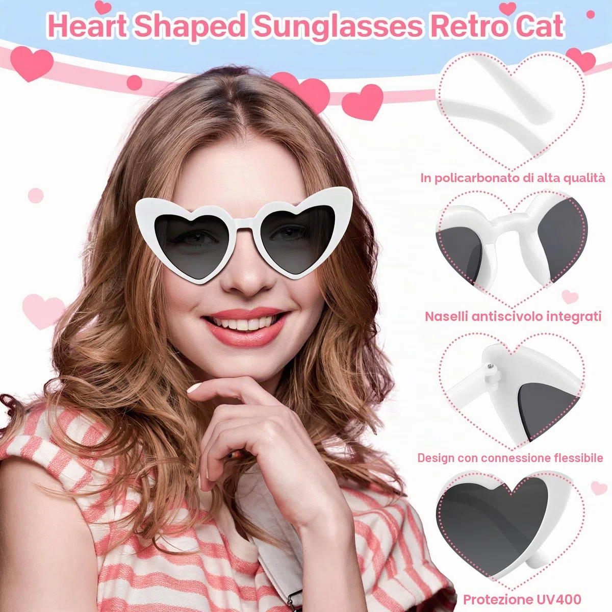 Confezione da 6/12/24/48 occhiali da sole vintage a forma di cuore occhiali da sole per addio al nubilato per donne festa di nozze