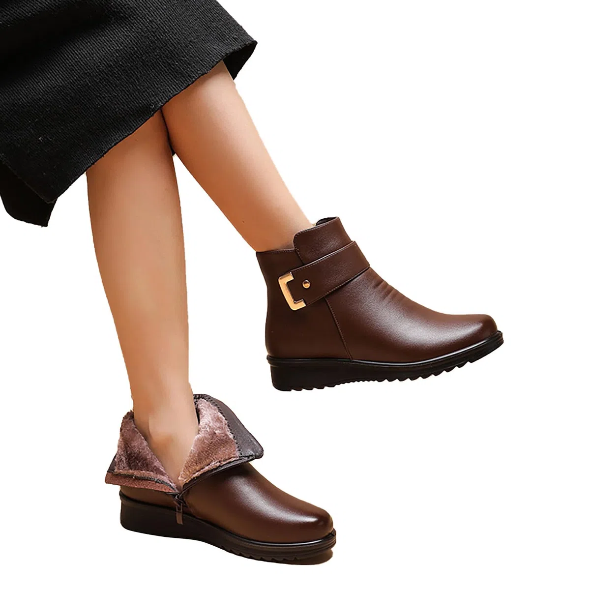 Stivali invernali da donna in pelle imbottita, stivali corti, caldi e antiscivolo, chiusura laterale con cerniera, eleganti scarpe invernali in pelle, comodi stivali corti per donne in pelle
