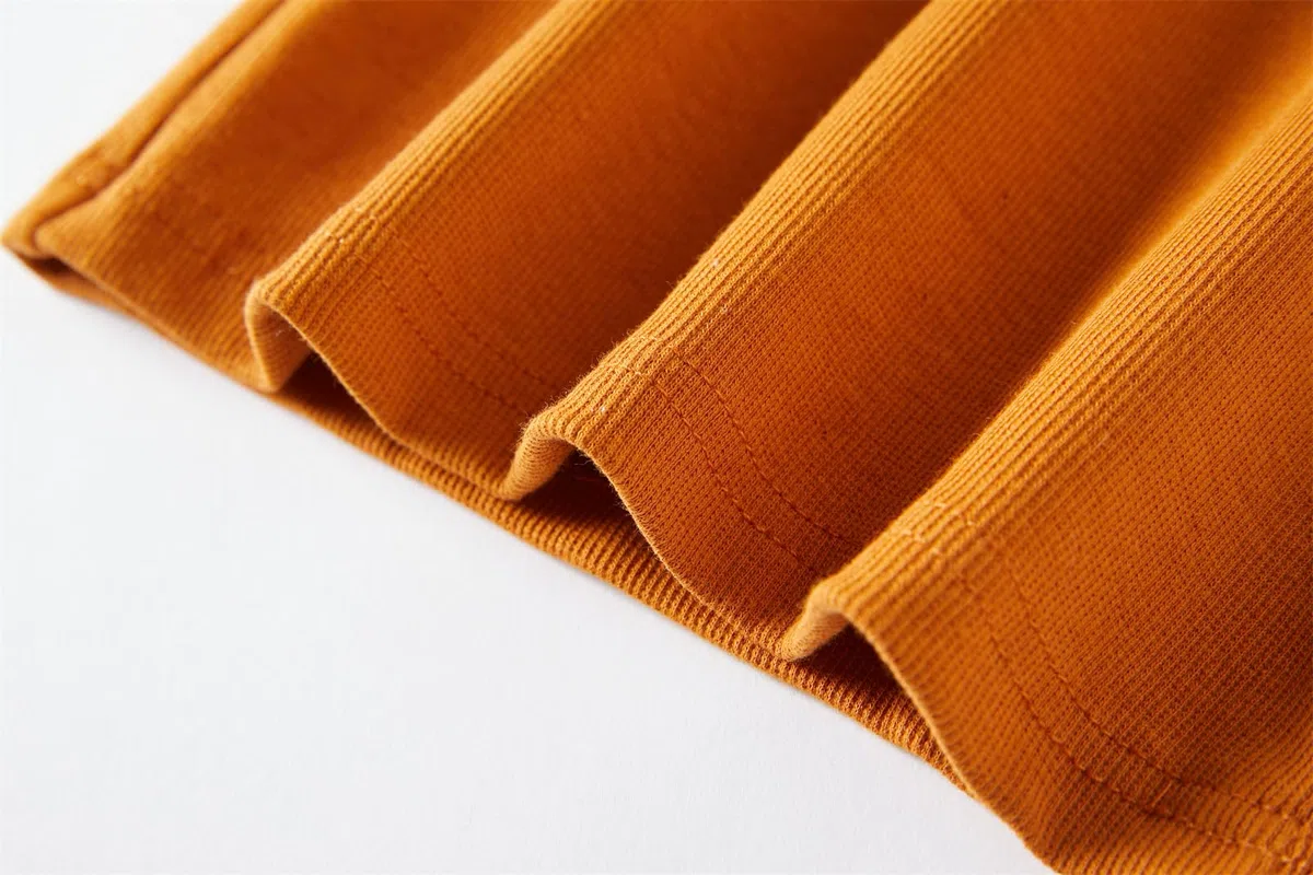 Maglietta a maniche lunghe da ragazza, in cotone a costine, elasticizzata, basic, calda, girocollo