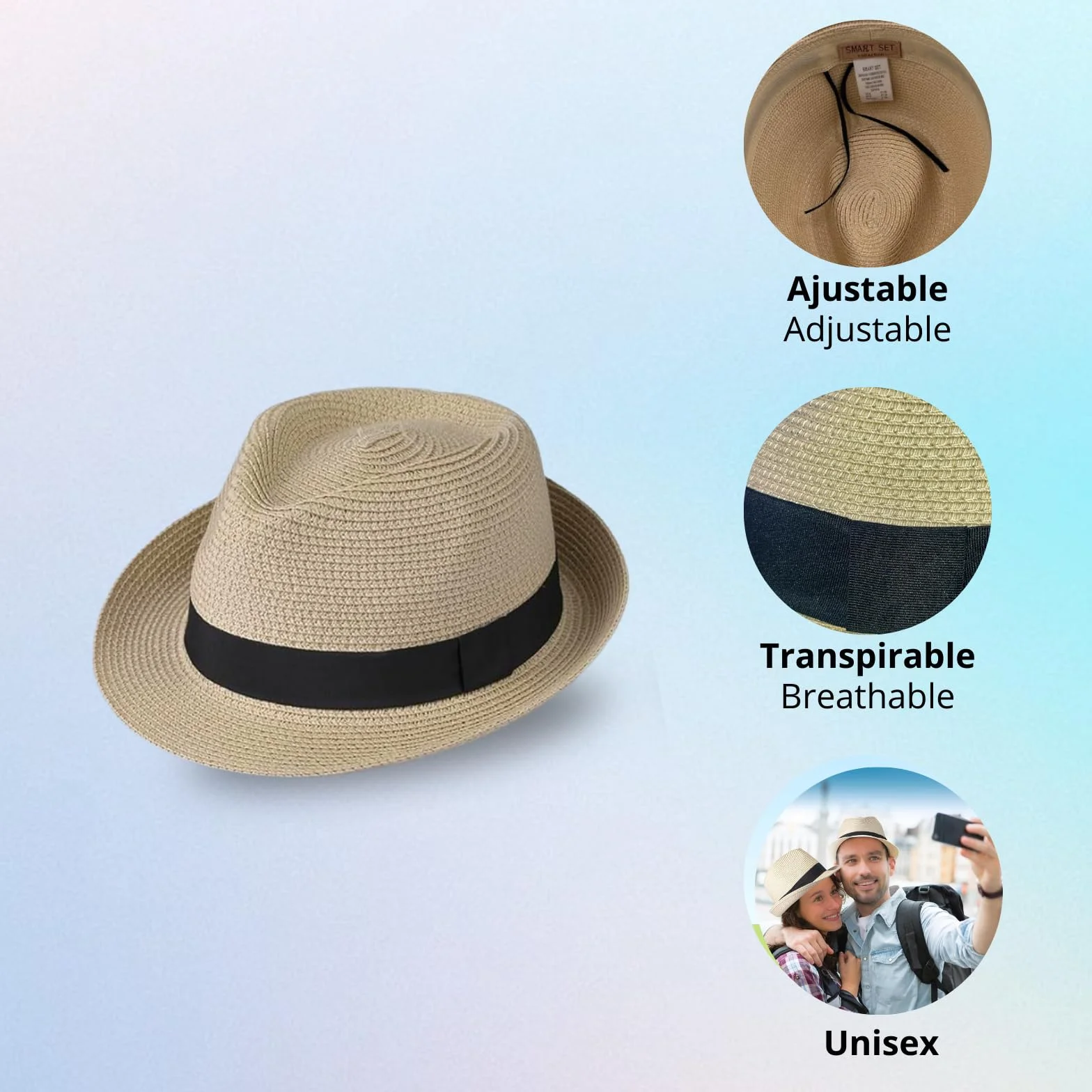 Carnavalife Cappello Panama Unisex Cappello Paglia Cappello Donne e Uomini Cappello Tesa Corta Cappello Estate Cappello Protezione Sole UPF 50+ Cappello Spiaggia Fedora