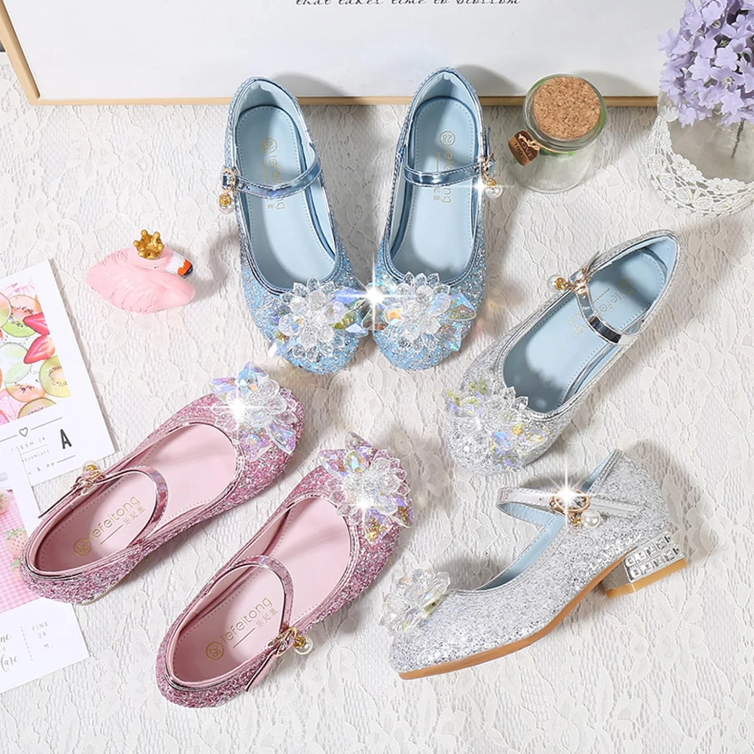 New front Bambine e Ragazze Scarpe col Tacco Principessa Scarpe da Principessa Scarpe per Costumi e Travestimenti Natale Carnevale martedì Grasso Regali Compleanno Antiscivolo