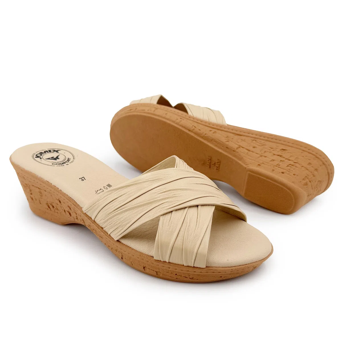 JOMIX Ciabatte Donna Estive Zeppa Comfort Memory Made in Italy Sandali Comodi con Fasce Incrociate Metallizzate Plantare Morbido Anatomico Suola Antiscivolo Leggera per Casa Città e Tempo Libero