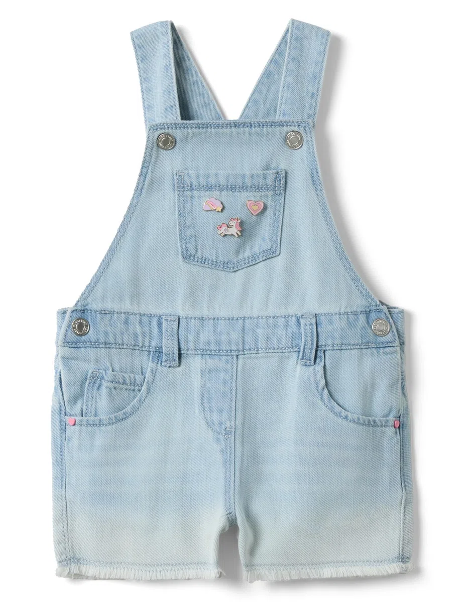 OVS Kids Salopette Corta in Misto Cotone Denim Azzurra da Bimba Regular Fit
