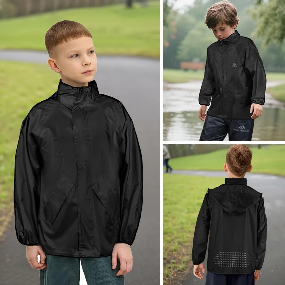 flintronic Giacca impermeabile Rain Jacket, Impermeabile Leggero Antivento con Cappuccio, per Bambini e Bambine, Impermeabile da Esterno per la Pioggia