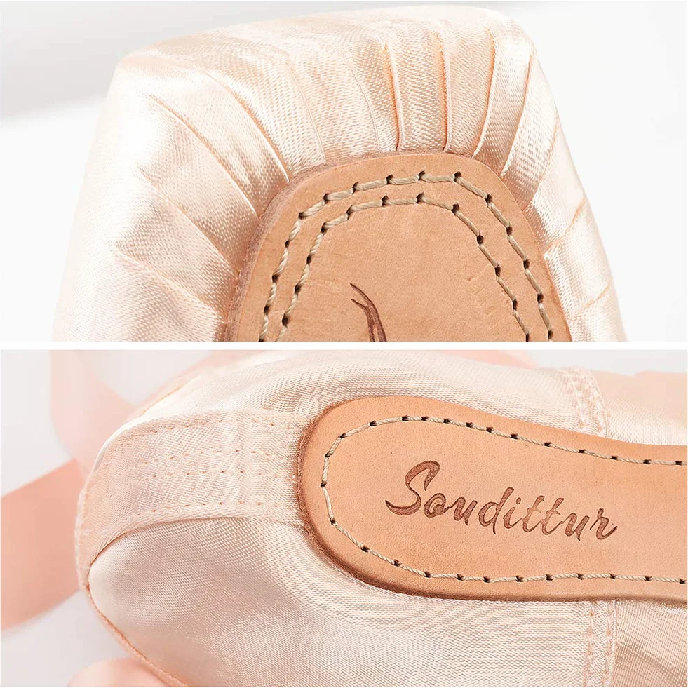 Soudittur Scarpette da Danza Classica Punte Pointe Balletto Scarpe da Ballo Comprende Scarpette salvapunte e Nastri per Donna e Ragazza S003 (Suggerisci Seleziona Una Taglia più Grande)