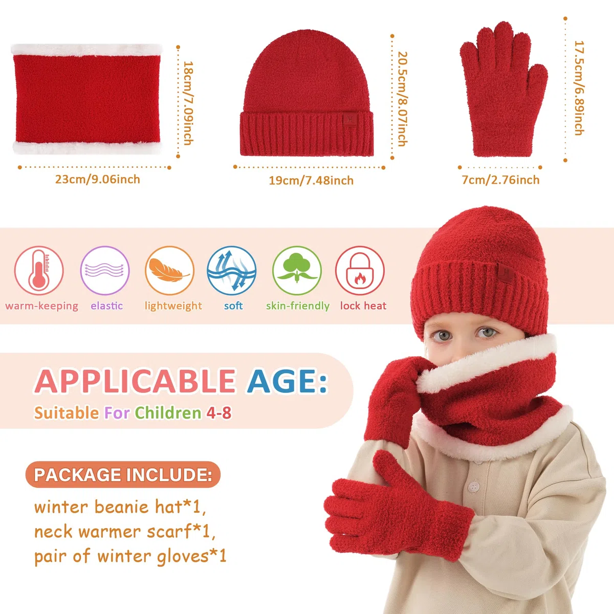 ZASFOU Bambini Cappello Invernale Sciarpa Guanti Set Microfibra Berretto Cappelli in Maglia Scaldacollo Guanto per 4 5 6 7 8 Anni Ragazzo Ragazza Regalo