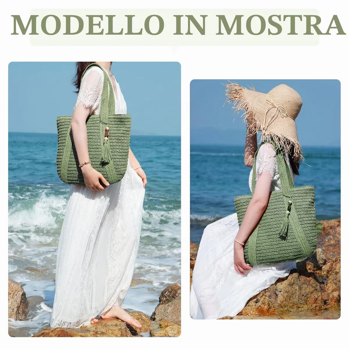 EVEOUT Borse Tote in Rafia per Donna Bohémien Borsa paglia grandi Estive Borse a spalla per spiaggia vacanze viaggio
