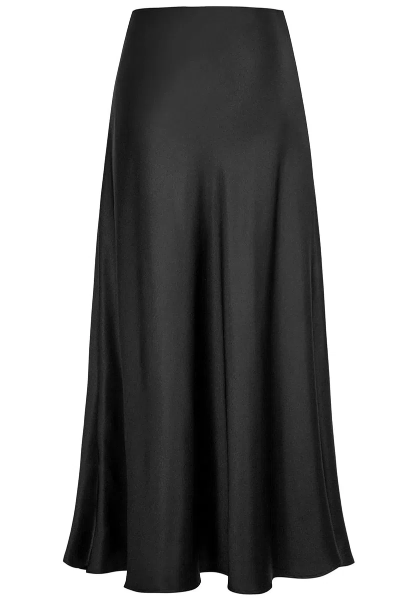 Genfien Gonna Donna Lunga Raso Vita Alta Elegante Seta Gonna a Vita Elastica con Zip Elastica Solida Colore Gonna Festa Estate Casual Leggero Senza Fodera