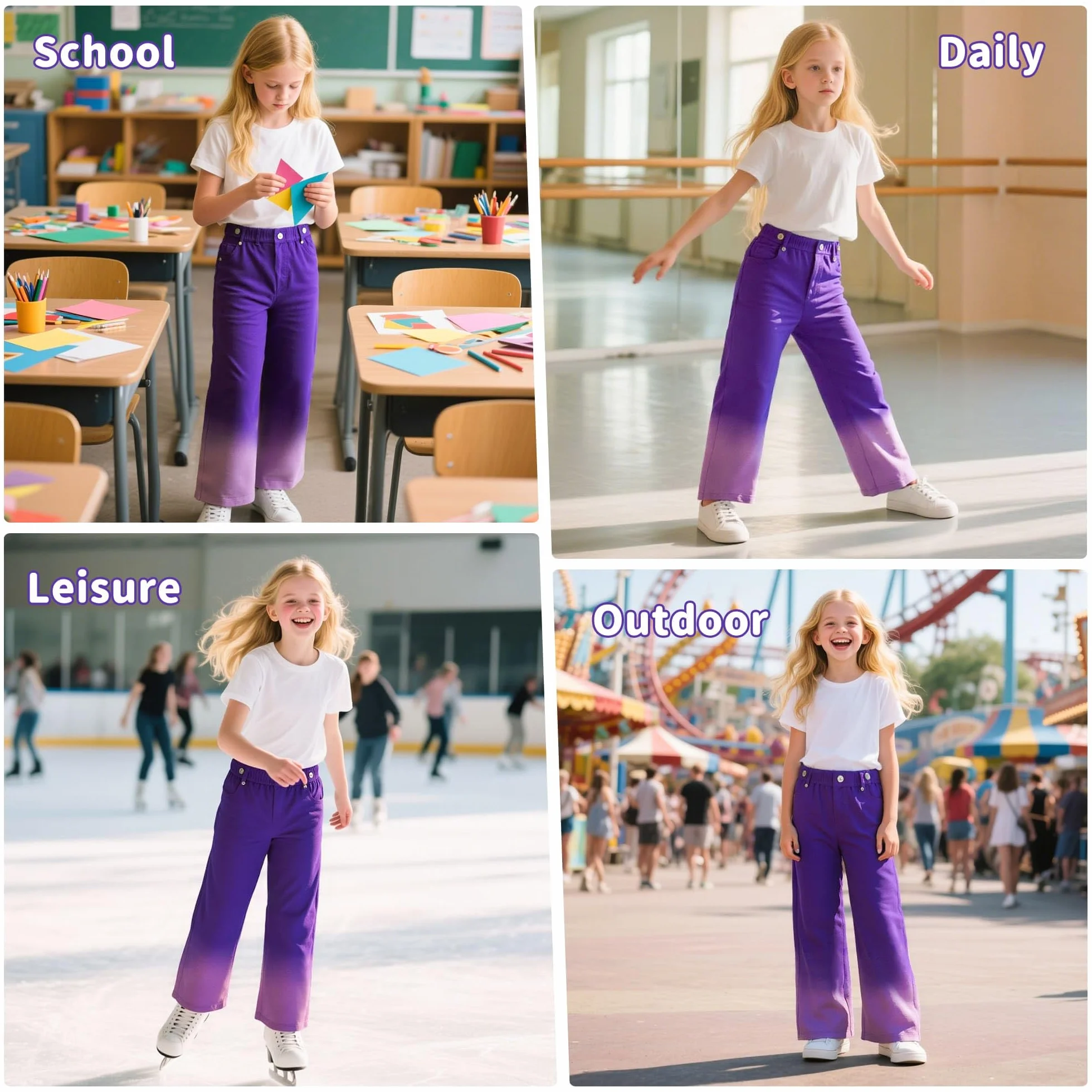 Jeans Ragazze Larghi Baggy Denim Pantaloni Bambina Gamba Larga Elasticizzati Vita Lunghi Jean Ragazza Colorati Loose Fit Casual Pants Leggeri Moda Streetwear, 7-14 Anni