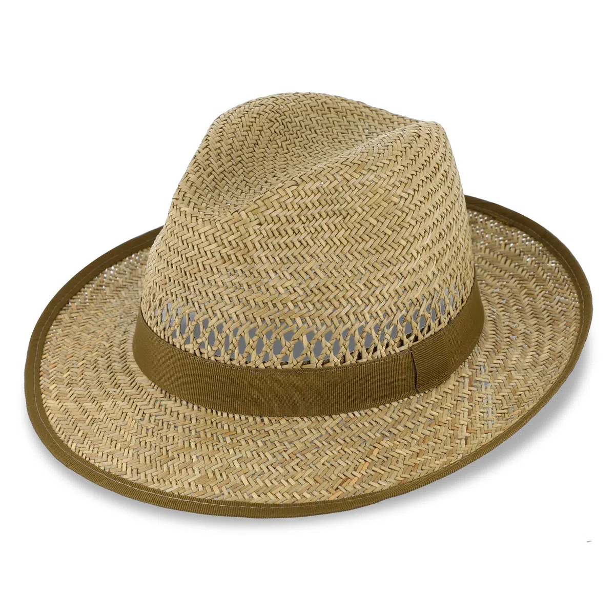 fiebig Bogart Cappello di Paglia | Cappello Estivo con Nastro e Bordi | Fedora da Sole a Tesa Larga | Fatto in Italia