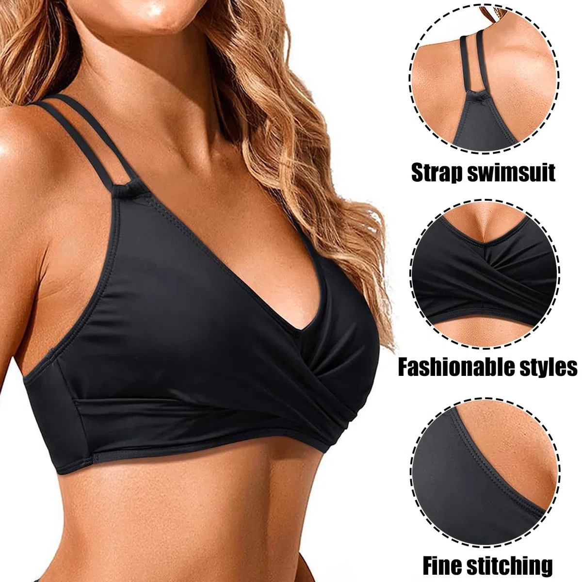 Rayson Bikini Top Push up Classico Imbottito Reggiseni a Triangolo a Fascia Colore Solido Parte Alta del Bikini Donna