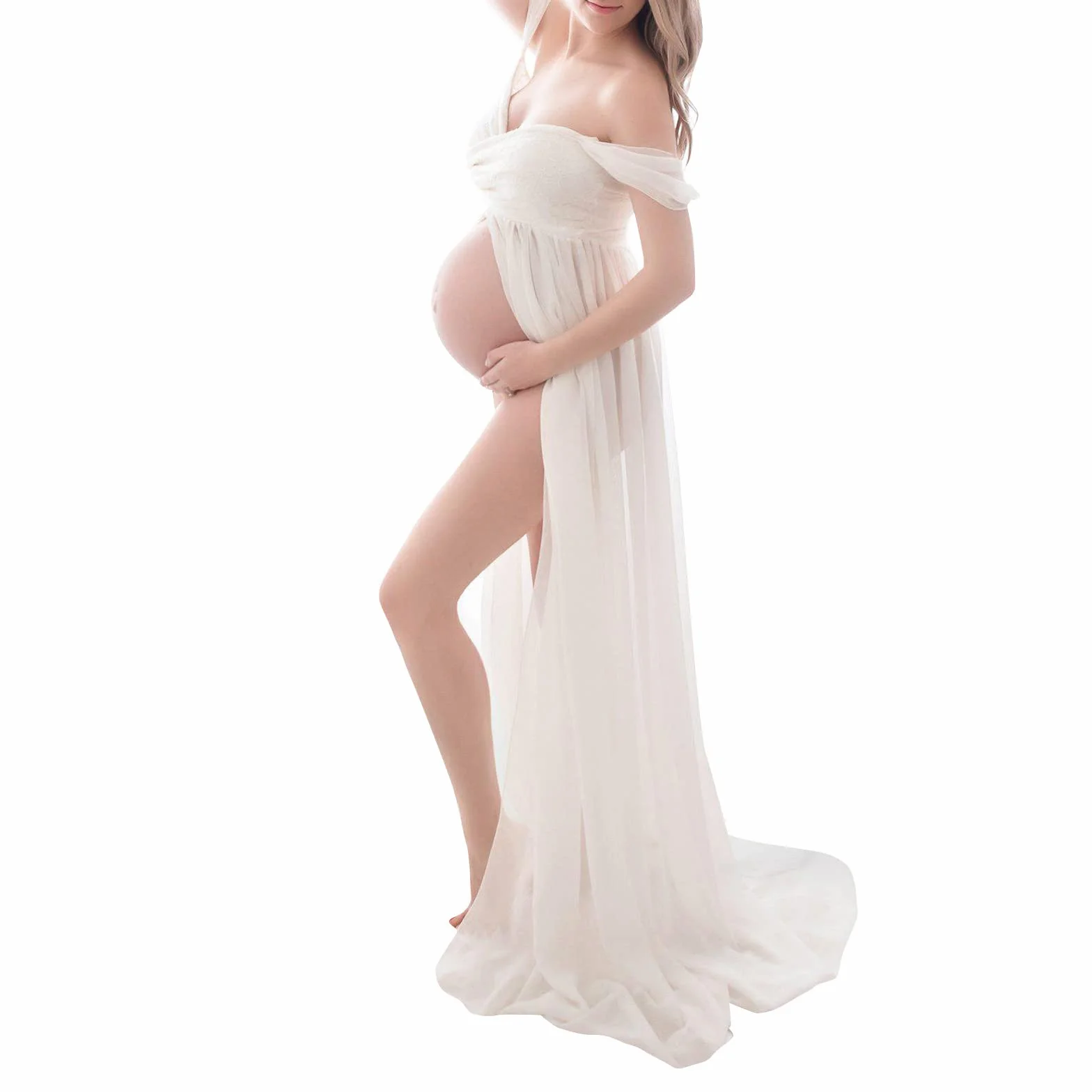 2026 - Abito premaman con maniche per donne, donne incinte, fotografia, puntelli corti, abito premaman solido Abito premaman nero