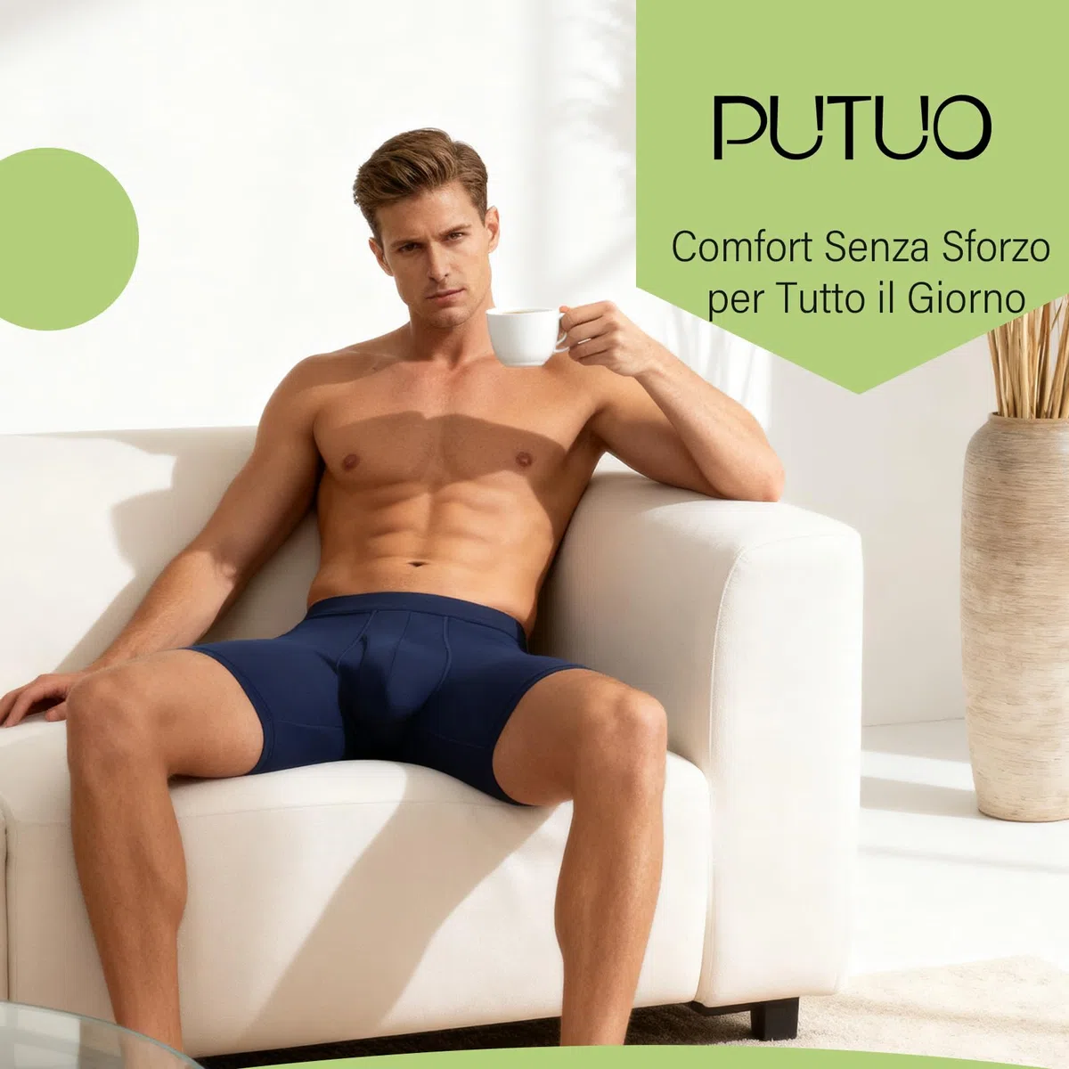 PUTUO Mutande Boxer Lunghe da Uomo: Boxer da Uomo Lunghi in bambù con Conchiglia 3D a Apertura Frontale - Morbido Comodi e Traspiranti Intimo Senza Etichette 6 Paia