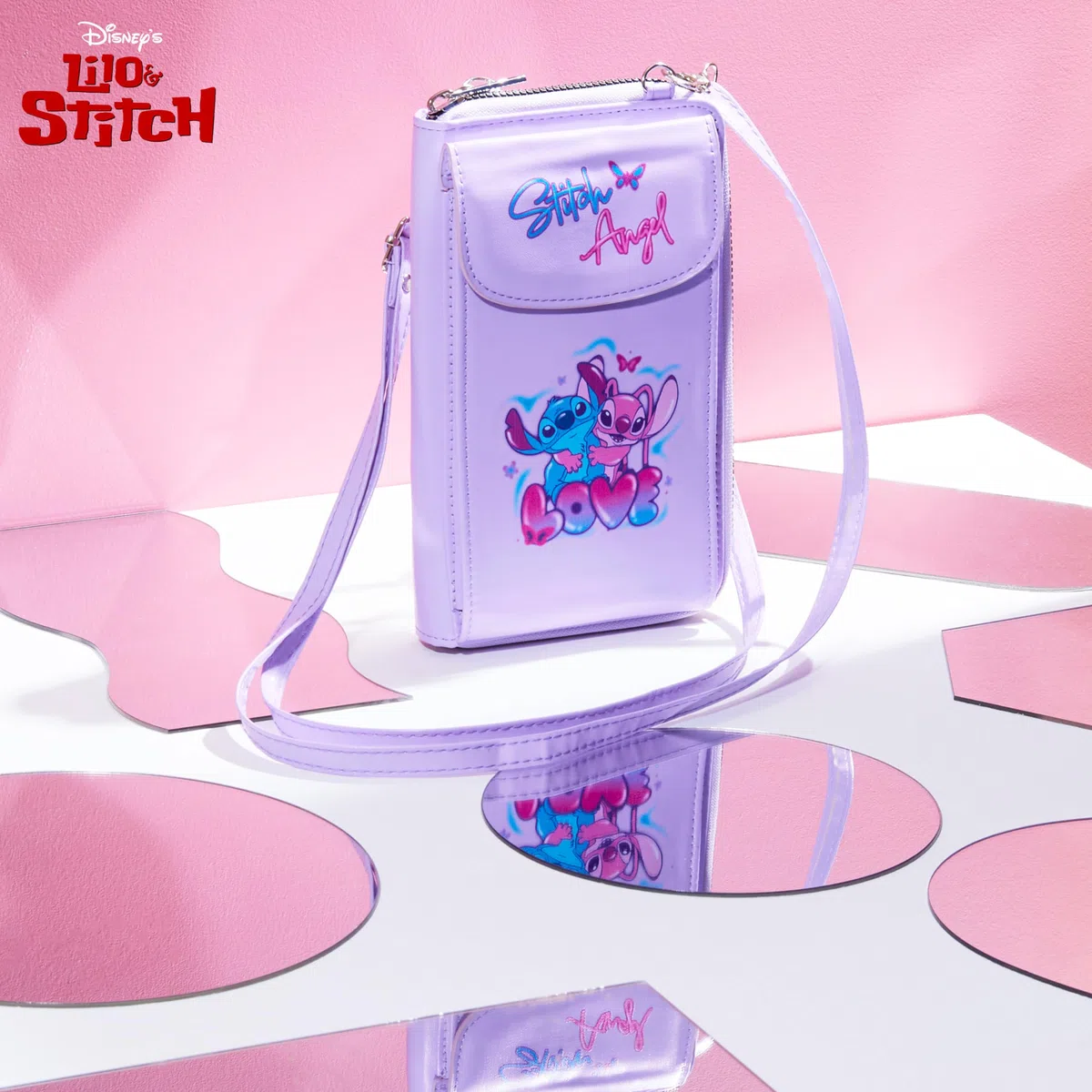 Disney Borsa Tracolla Stitch - Borsetta Porta Cellulare Portafoglio Tracolla Regolabile Chiusura Zip