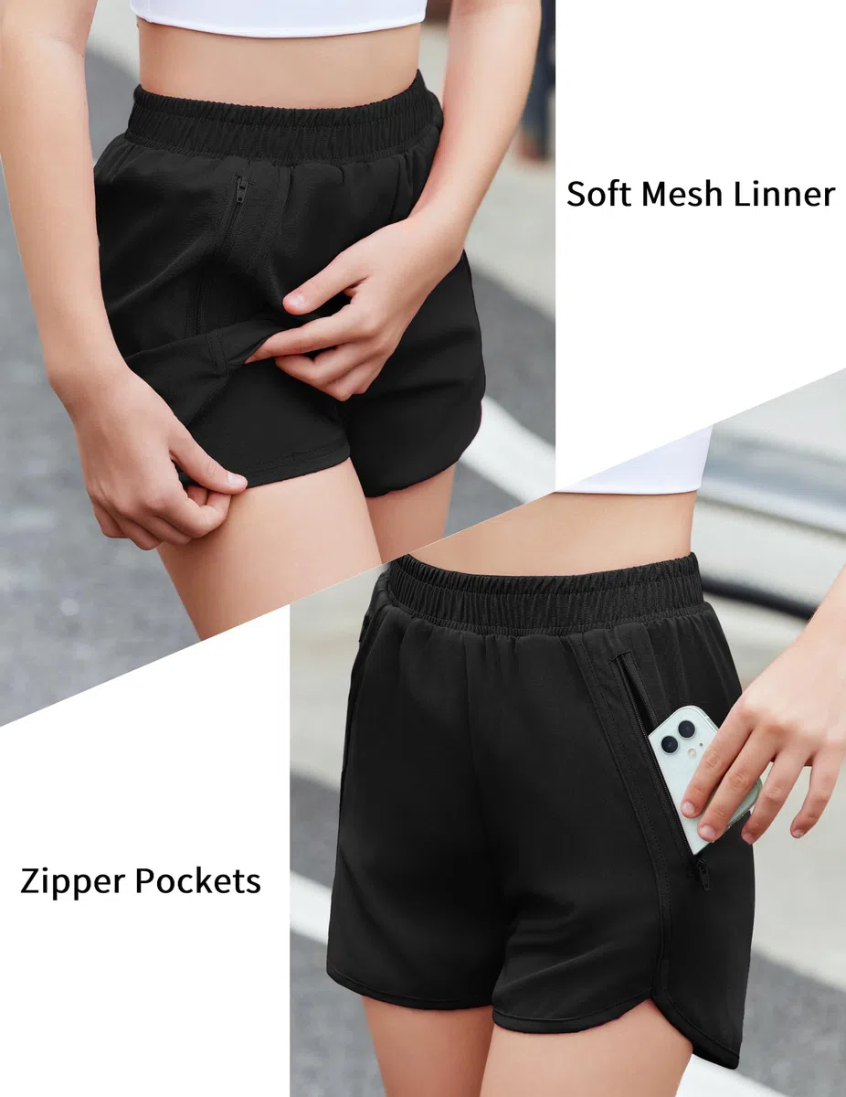 Arshiner Shorts Ragazze Pantaloncini Estivi Tinta Unita Pantaloni Allenamento Pantaloncini Attivi Bambini Vita Alta Shorts Ciclismo da Corsa Sportivi con Tasche con Cerniera 5-14 Anni