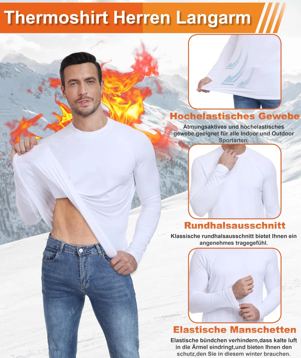 Maglia Termiche da Uomo Invernale Sportivo Maglietta Intima Termica Biancheria Intima Termica in Pile Compressione Funzionale Ciclismo Fitness Sci Termica Maniche Lunghe