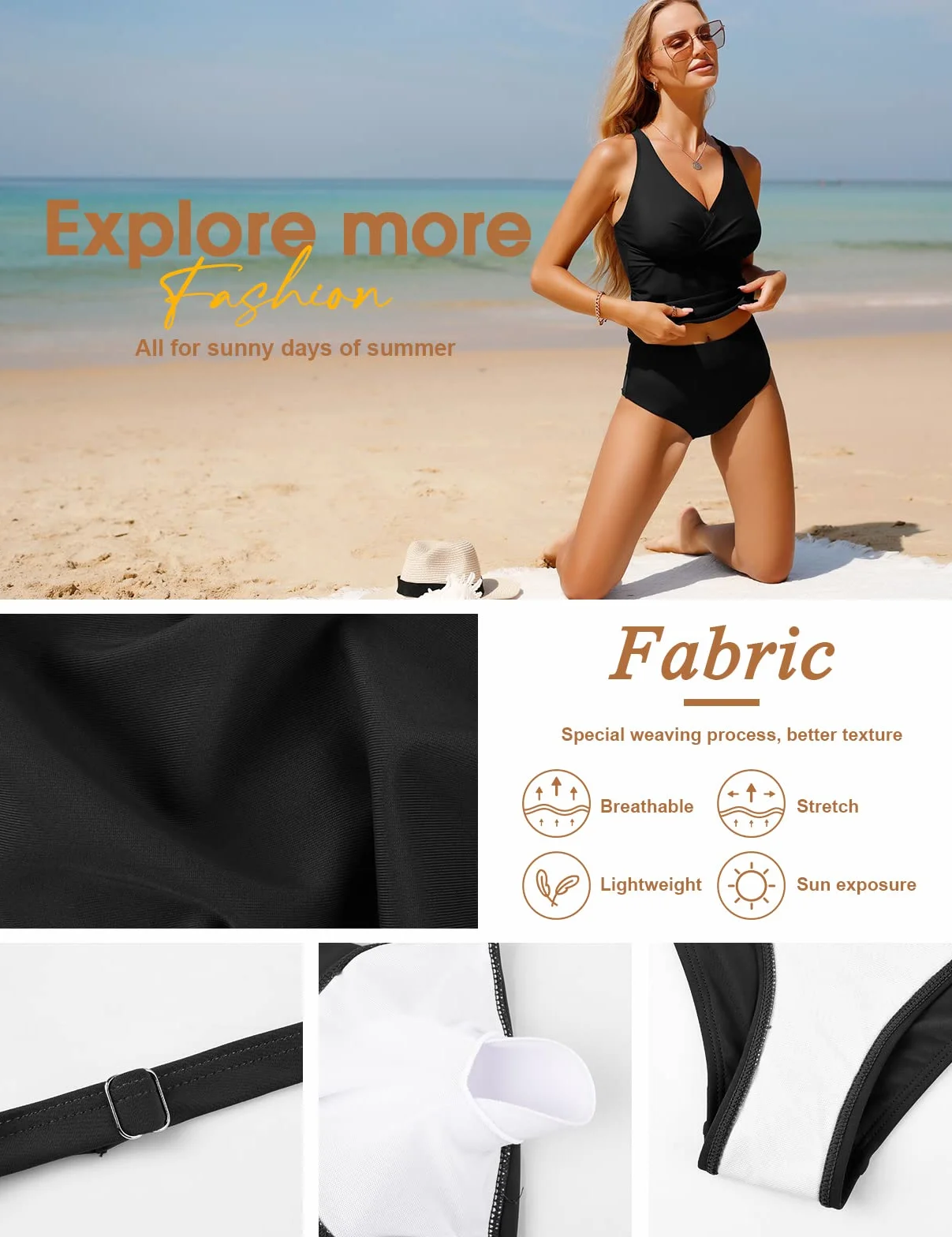 UMIPUBO Costume da Bagno Donna Due Pezzi Scollo a V Tankini Set Imbottito Reggiseno Sexy Push up Bikini Costumi da Mare Donna Vita Alta Beachwear Swimwear Spiaggia