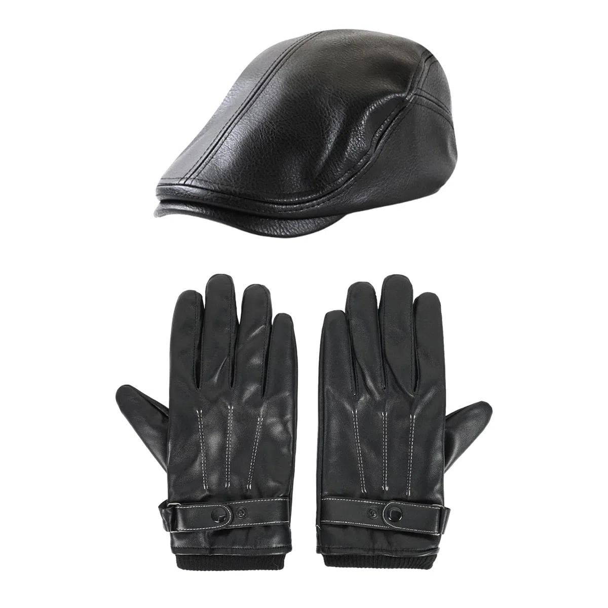 Set di Cappello in Pelle e Guanti in Pelle Uomo,Cappello Invernale Guanti da Uomo a Dita piene Caldi Béret Retro