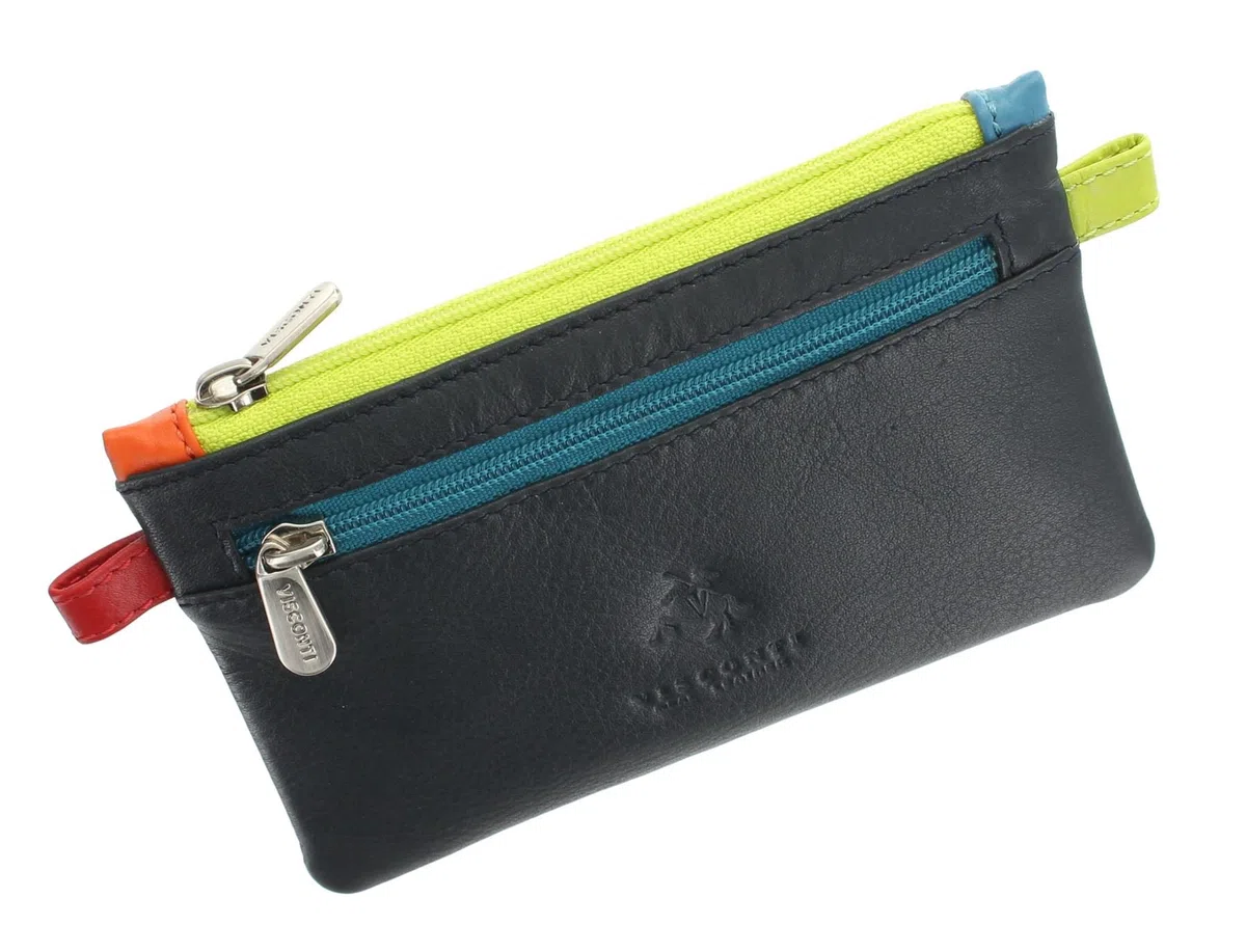 Portamonete Visconti con chiusura a zip e porta chiavi. Collezione CORA CP2 Blu marino