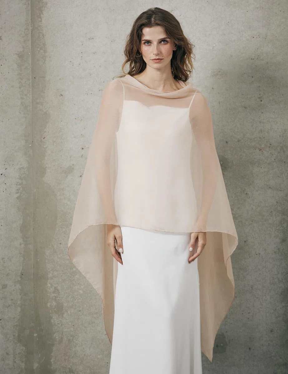 BEAUTELICATE Stola Elegante Donna Cerimonia Elegante Trasparente Crepe Coprispalle Leggera Poncho Cape per Matrimonio Abito da Sera