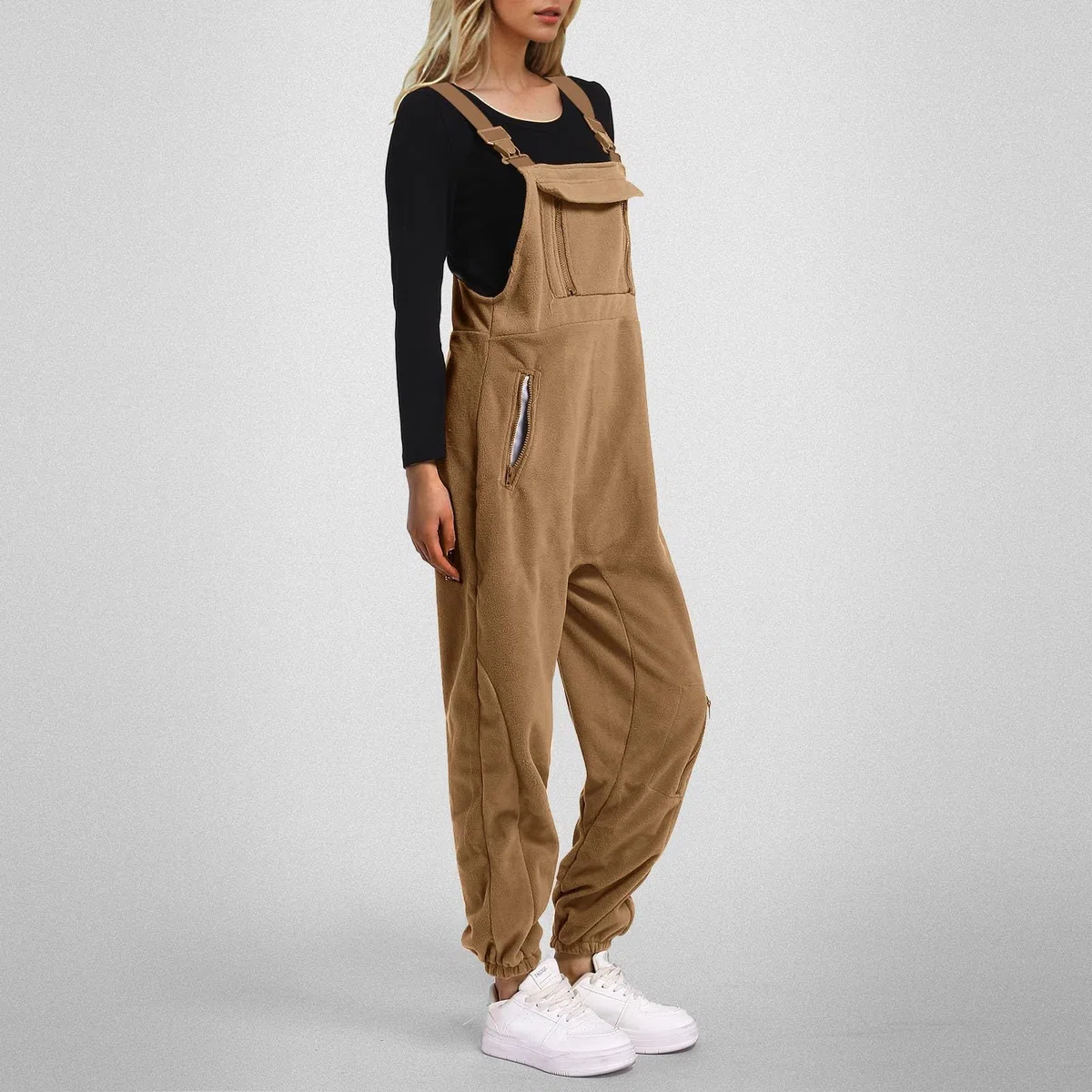 Salopette spazzolate da donna e regolabili con pantaloni da sci invernali caldi