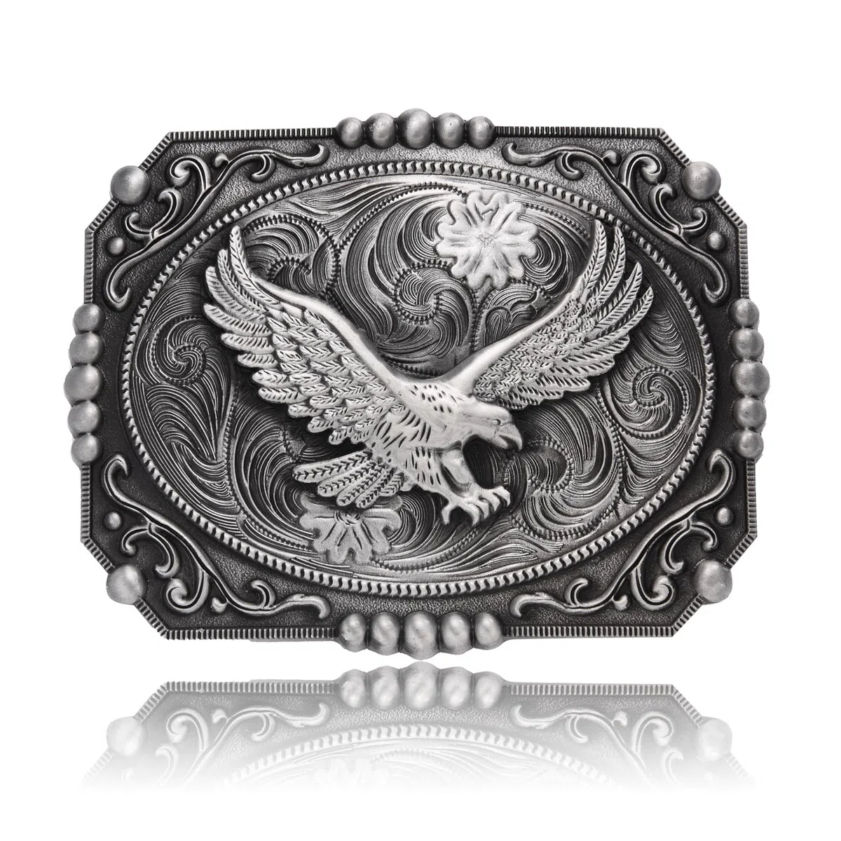 Fibbia per cintura occidentale da uomo, grandi fibbie per cintura con aquila dorata incisa, grande fibbia per cintura per cowboy rodeo