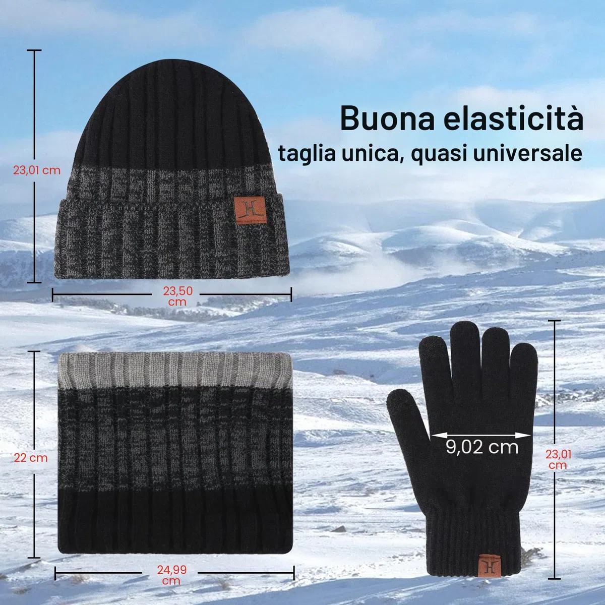 ZASFOU Set di guanti invernali da uomo, in maglia, con protezione touch screen, con cappuccio e teschio, foderati in pile