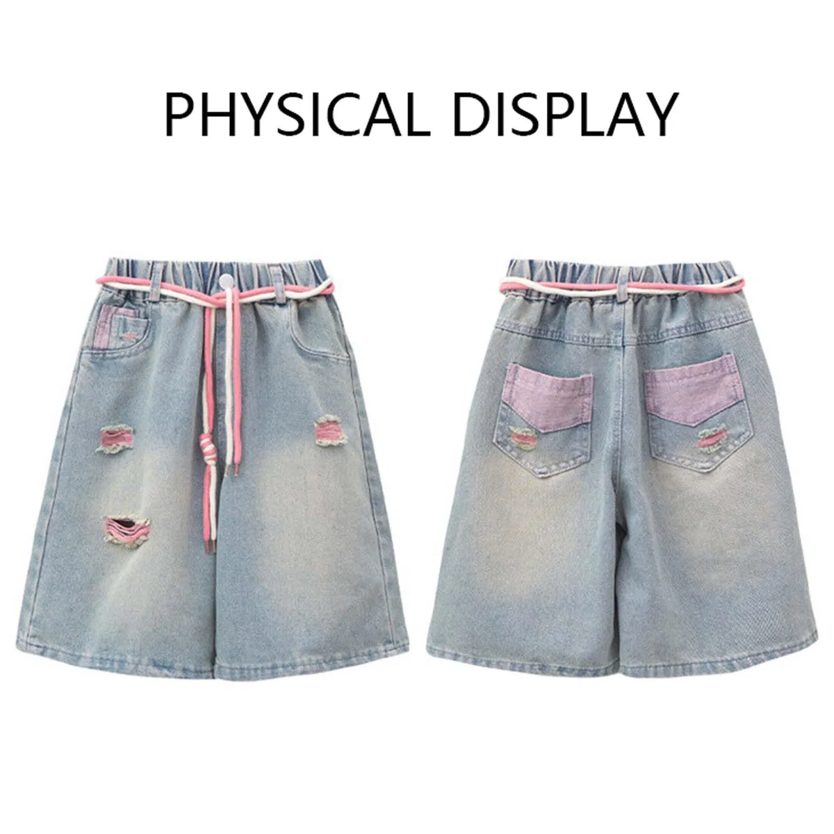 Pantaloncini Jeans Estivi Ragazze,Pantaloncini Corti da Ragazza con Elastico in Vita Tasche Lunghezza al Ginocchio Bambine Denim Shorts Estate Pantaloni Baggy per Bambini e Adolescenti, 3-16 Anni