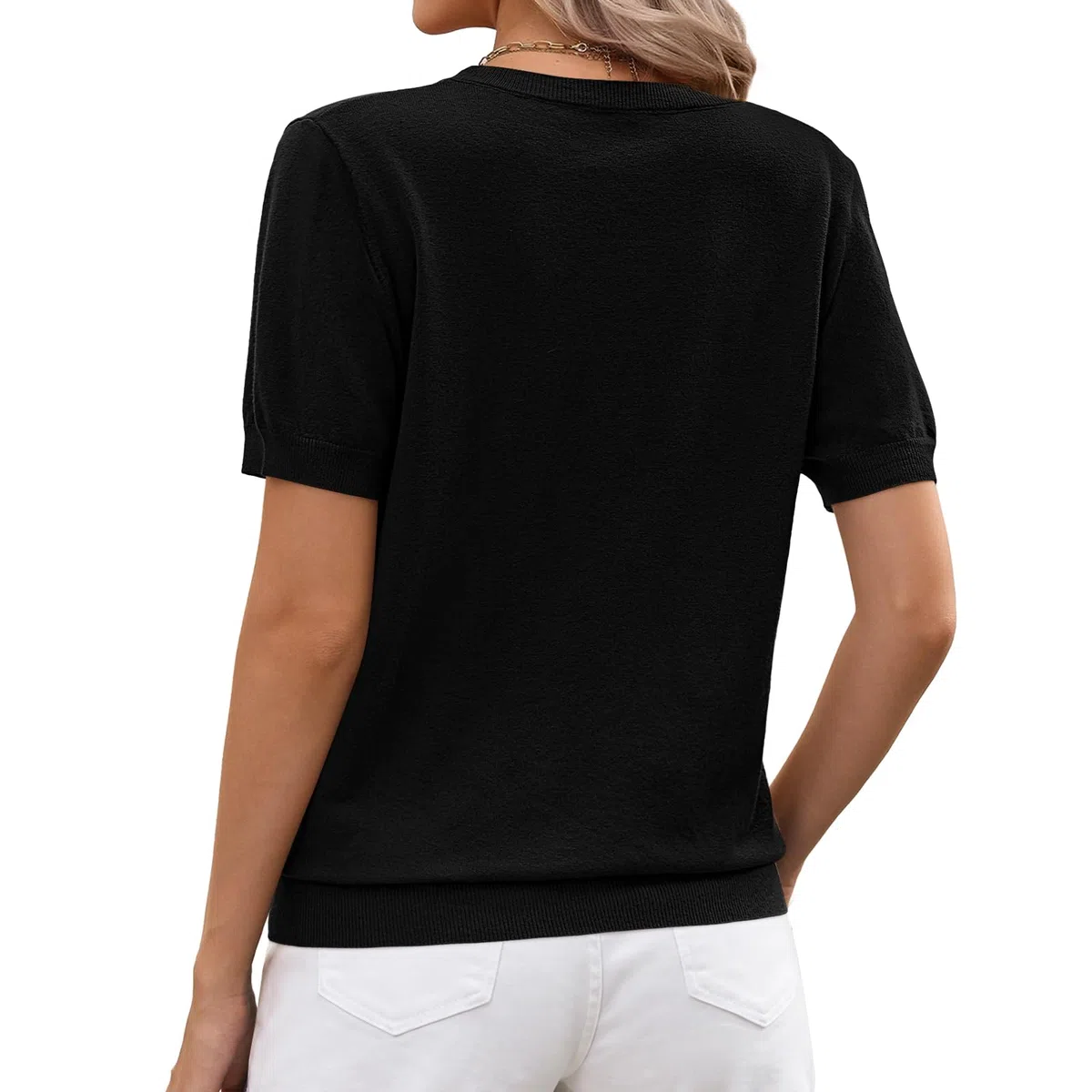 Elesomo Maglione estivo da donna a maniche corte con scollo a V