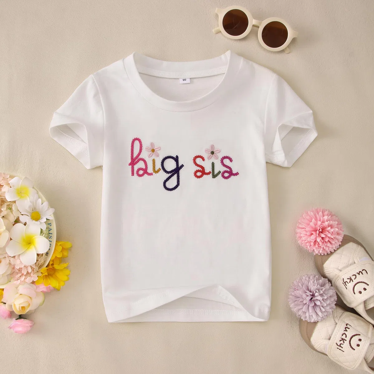 Big Sister Shirt Baby Annuncio per ragazze Tshirt con Big Sis Ricamo Bambino Promosso a Grande Sorella T-Shirt Dolce Ricamata Cotone Top Estate Manica Corta Camicie