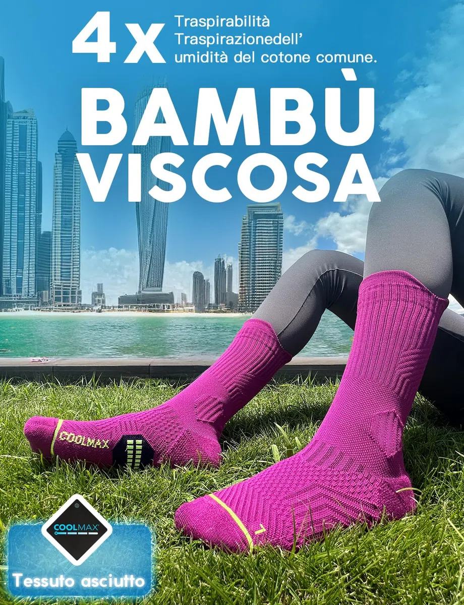 Calzini da Running Compression in Bamboo con Coolmax - Anti-VescicheperTrekking & Palestra VescicheCon Cuscino a Zone Ventilazione Rete Supporto