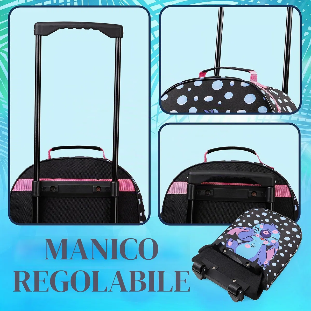 Disney Trolley Bambina Valigia Trolley Minnie Stitch Frozen Valigia per Bambini da Viaggio Bagaglio a Mano Cabin Bag 2 Ruote Accessori Minnie Elsa Stitch Gadget (Nero Stitch)