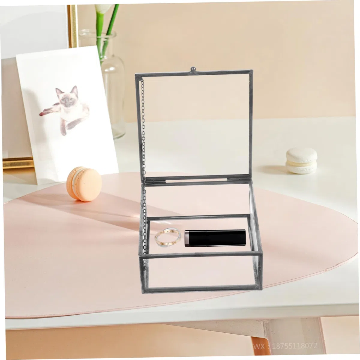 Mipcase Scatola Portaoggetti Vetro Trasparente con Cornice Organizer per Gioielli e Cosmetici Custodia Portatile Polvere per Orecchini e Collane Contenitore da Nero