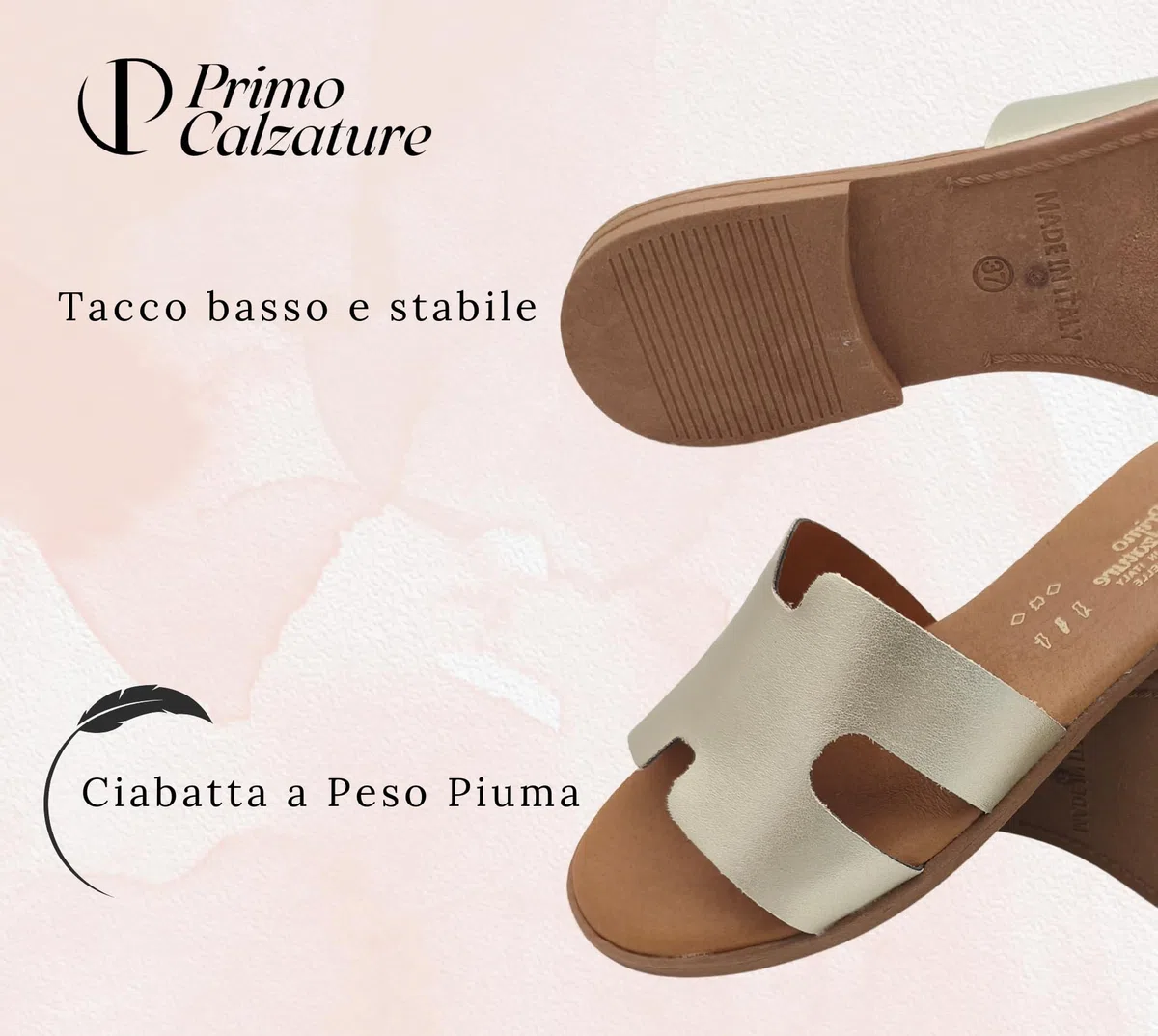 Eleganti Ciabatte Donna Estive, Sandali Bassi Cuoio, Ciabattina in Pelle Estate, Vero Made in Italy