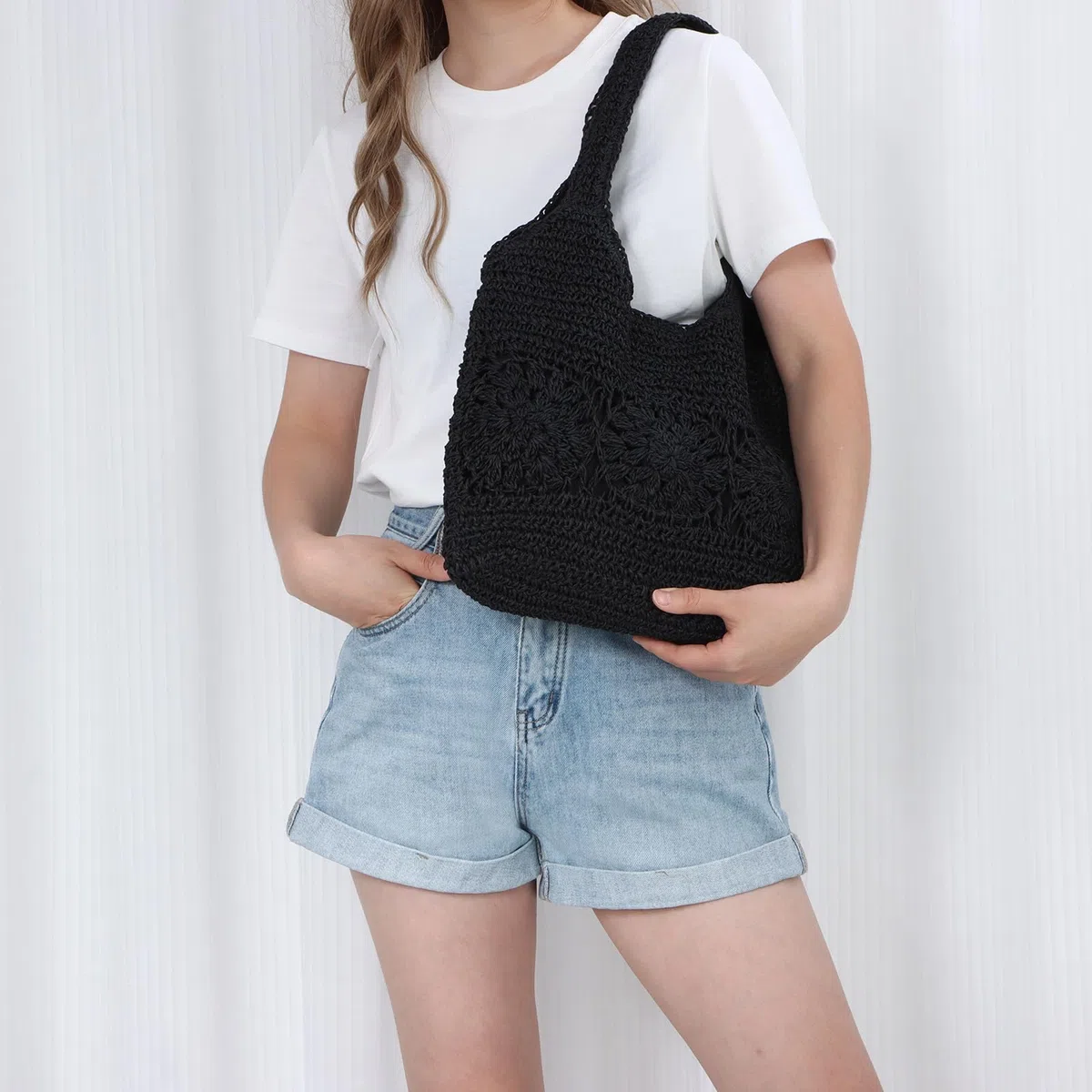 EVEOUT Borsa Tote Rafia Donna Estate Bohémien Chic Grande Leggero Borse a Spalla Paglia Intrecciata per Spiaggia Vacanze