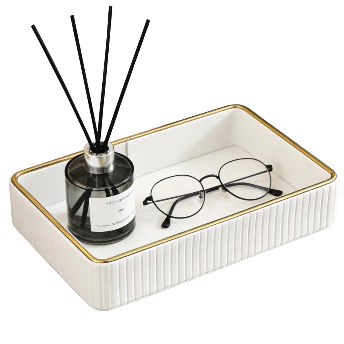 Vassoio in pelle PU, organizer da scrivania, organizer per comodino, portagioie, portachiavi, vassoio decorativo per telefono, portafoglio, gioielli, orologi, bagno, camera da letto, profumo