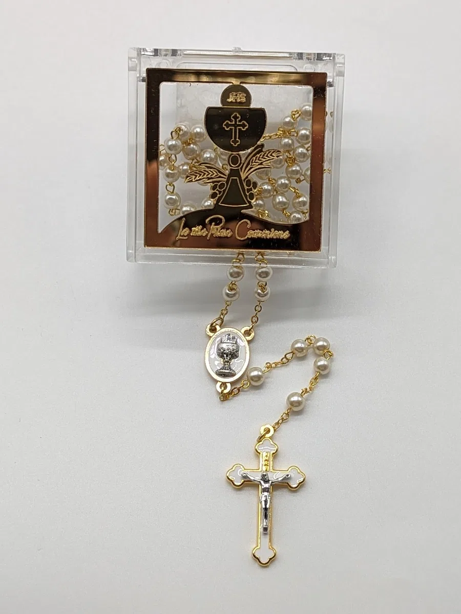 OVUNQUE PROTEGGIMI Rosario per la Prima Comunione. Con scatola Porta Rosario. Regalo per Bambini. Bomboniera. Comunione. Catechisti. Porta confetti. Rosario per Bambini.