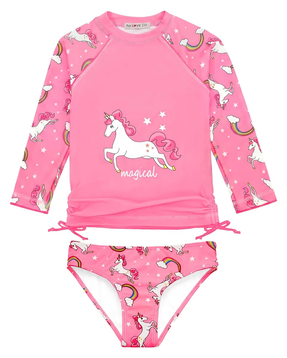 weVSwe Costume da Bagno per Ragazze 2 Pezzi Rash Guard per Bambini Costumi da Bagno A Maniche Lunghe UPF 50+ Protezione Bow-Knot