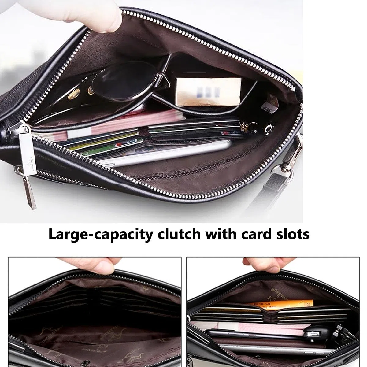 A-QMZL pochette uomo Borsello Uomo a Mano da Polso Nera Il Nuovo Borsa uomo Pelle Elegante Grande Capacità Pochette con fessura per carte per Lavoro Viaggio Casual Ufficio Borsetta (Nero1)