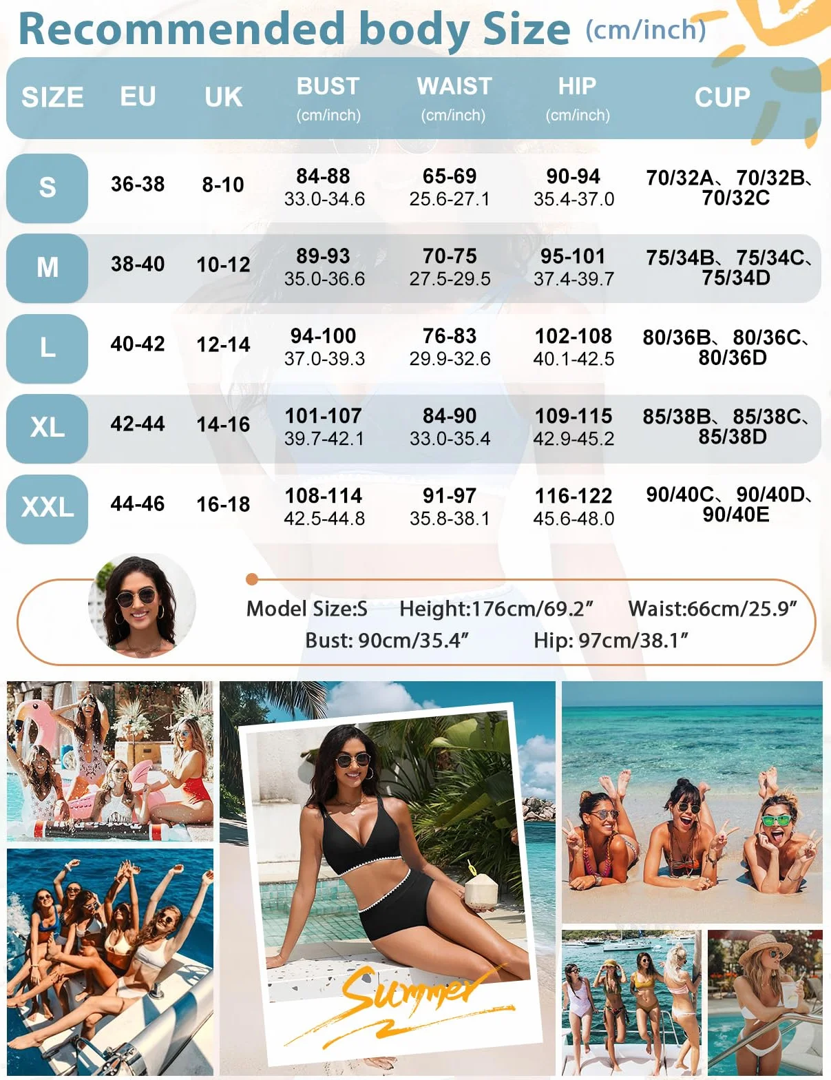 UMIPUBO Costume Donna Due Pezzi Vita Alta Bikini Collo A V Push Up Sexy Contenitivo Curvy Modellante con Coppe Dettagli A Conchiglia Mare Piscina Estivo Costume da Bagno