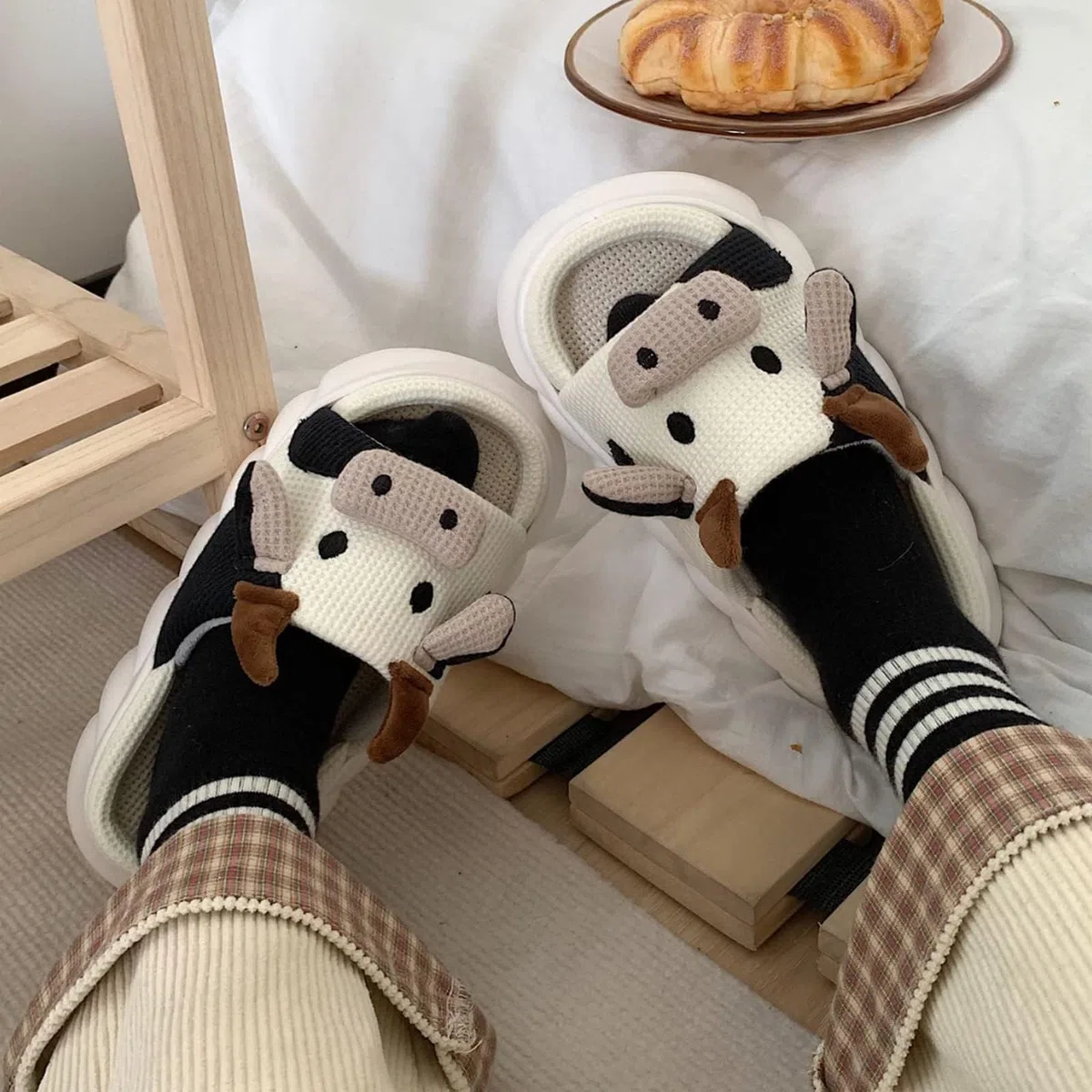 Pantofole Donna Uomo Invernali Ciabatte di Mucca Caldo with Memory Foam Cartone Animato Sliders Morbido Peluche Interno Esterno Slippers