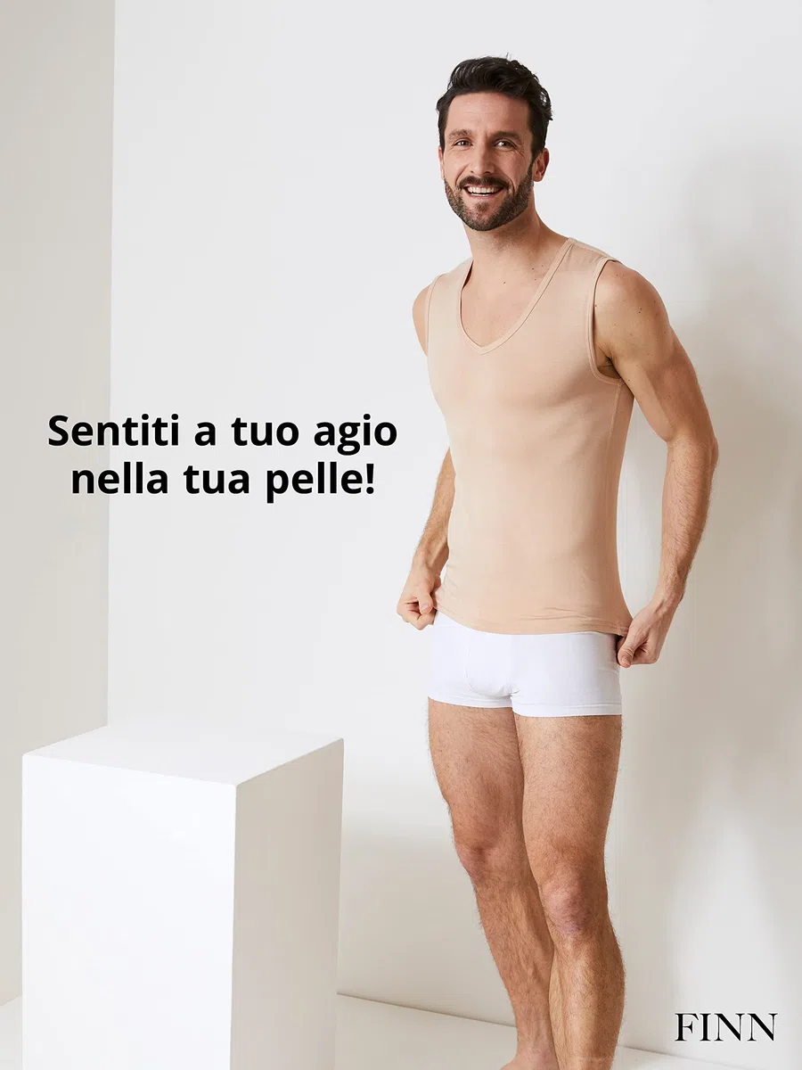 FINN Maglietta Intima Business Uomo Senza Maniche con Scollo a V - Maglia Sottogiacca in Originale Tessuto Lenzing® Modal - La Canottiera Perfetta sotto Camicia e Abito
