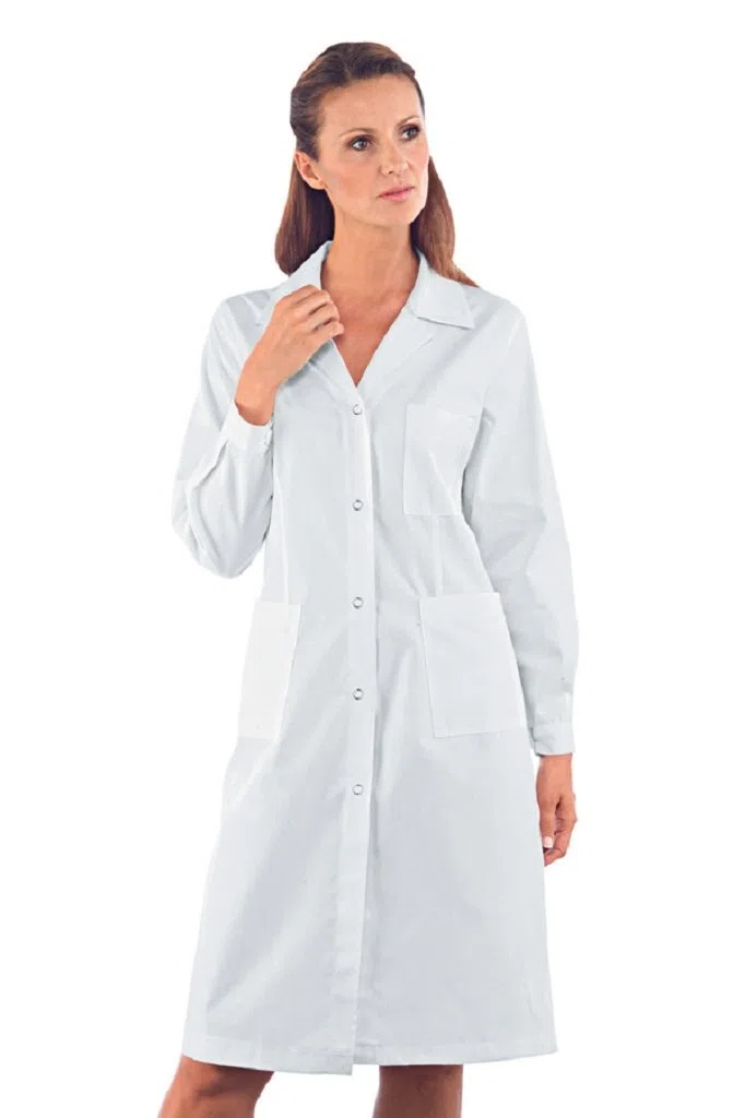 Isacco Camice Donna Bianco, Bianco, L, 65% Poliestere 35% Cotone, Manica Lunga, Bottoni a pressione - Tessuto 150 gr/m²