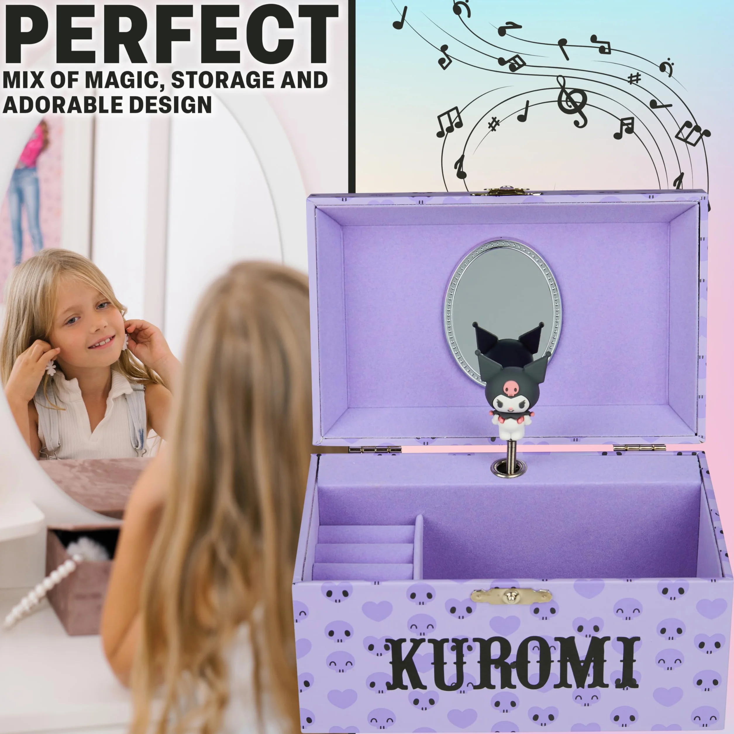 Hello Kitty Sanrio Kuromi Portagioie Bambina Figura Rotante Carica Carillon Portagioie Carillon Musicale Anime Regalo Ragazza (Viola Kuromi)