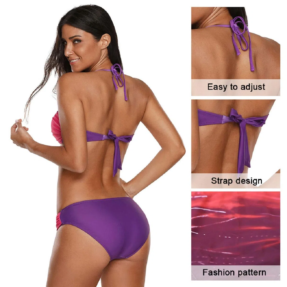 Tuopuda Costume da Bagno Donna Bandeau Bikini Set Push Up Imbottito Costumi Mare Due Pezzi Brasiliana Bikini Gradient Color Spiaggia Swimwear Sexy Top Triangolo Reggiseno con Slip Vita Bassa