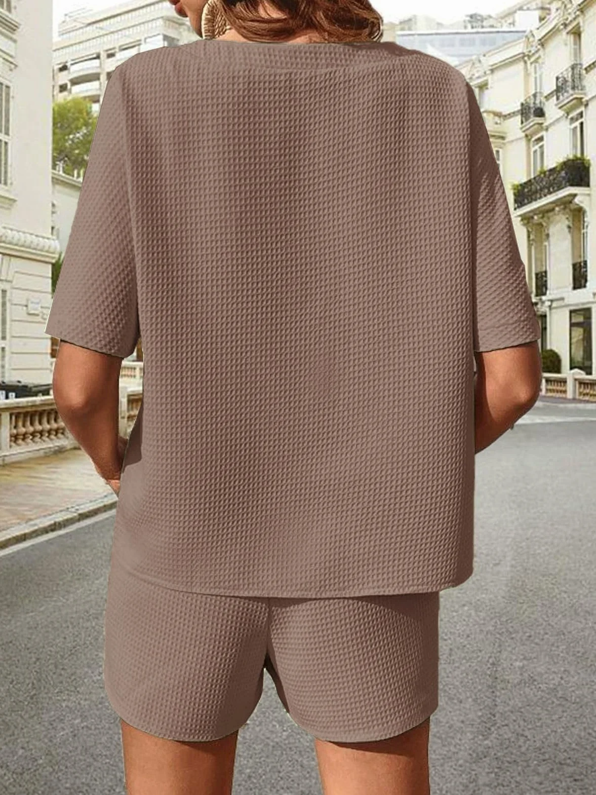 Tuta donna completo Estivo elegante Casual in tinta unita Manica Corta Pantaloncini Casa Set Sportiva Suit