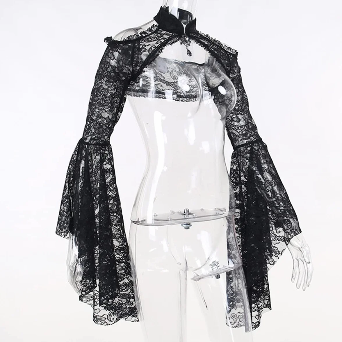 keland Donna Coprispalle Gotico Lolita in Pizzo Cardigan Crop Top Bolero a Maniche Lunghe